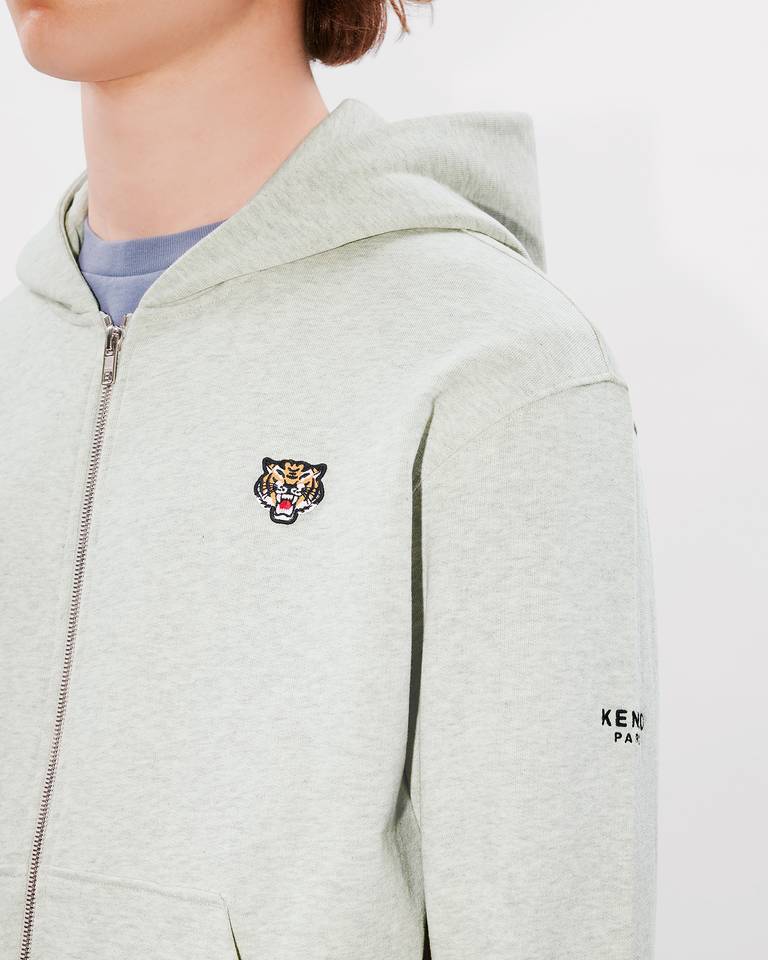 Kenzo Lucky Tiger Zip-up Hoodie In White