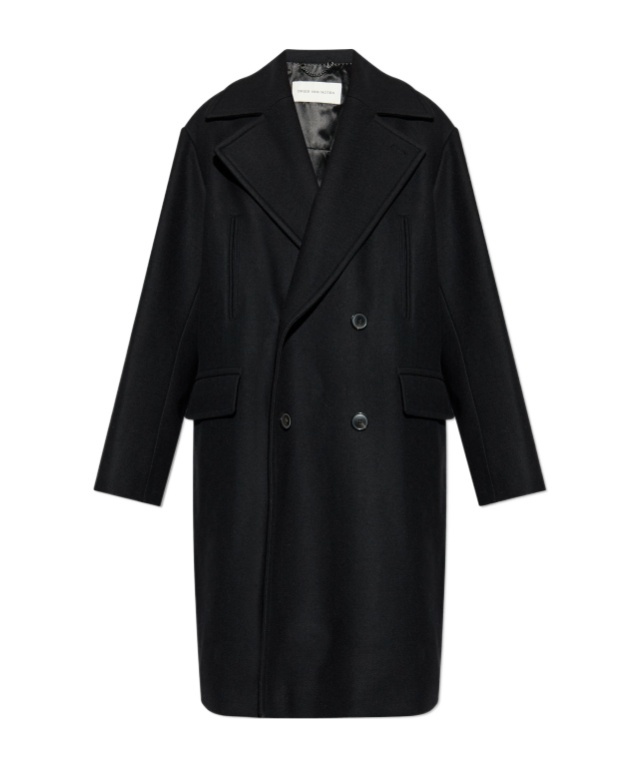 Dries Van Noten Racos 2216 M.w. Wool Double Breasted Coat In Black