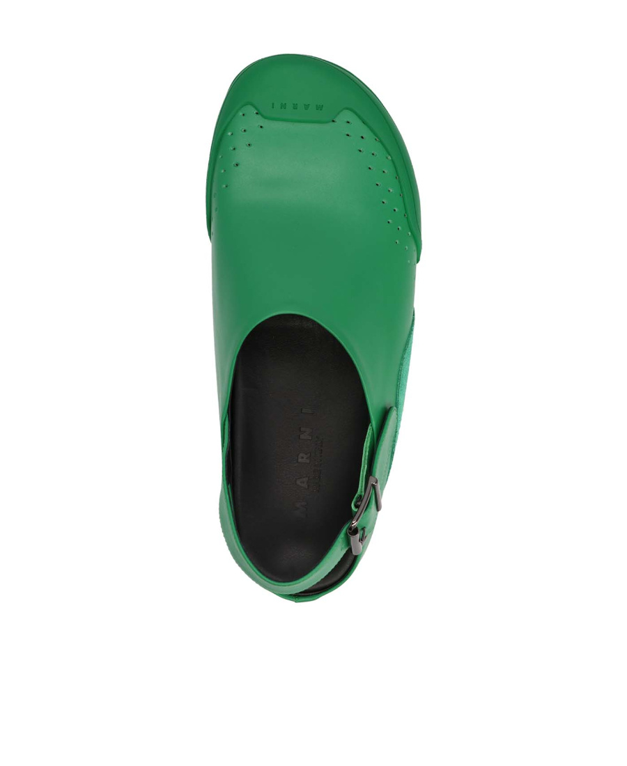 Shop Marni Green Leather And Suede Fussbett Sabot