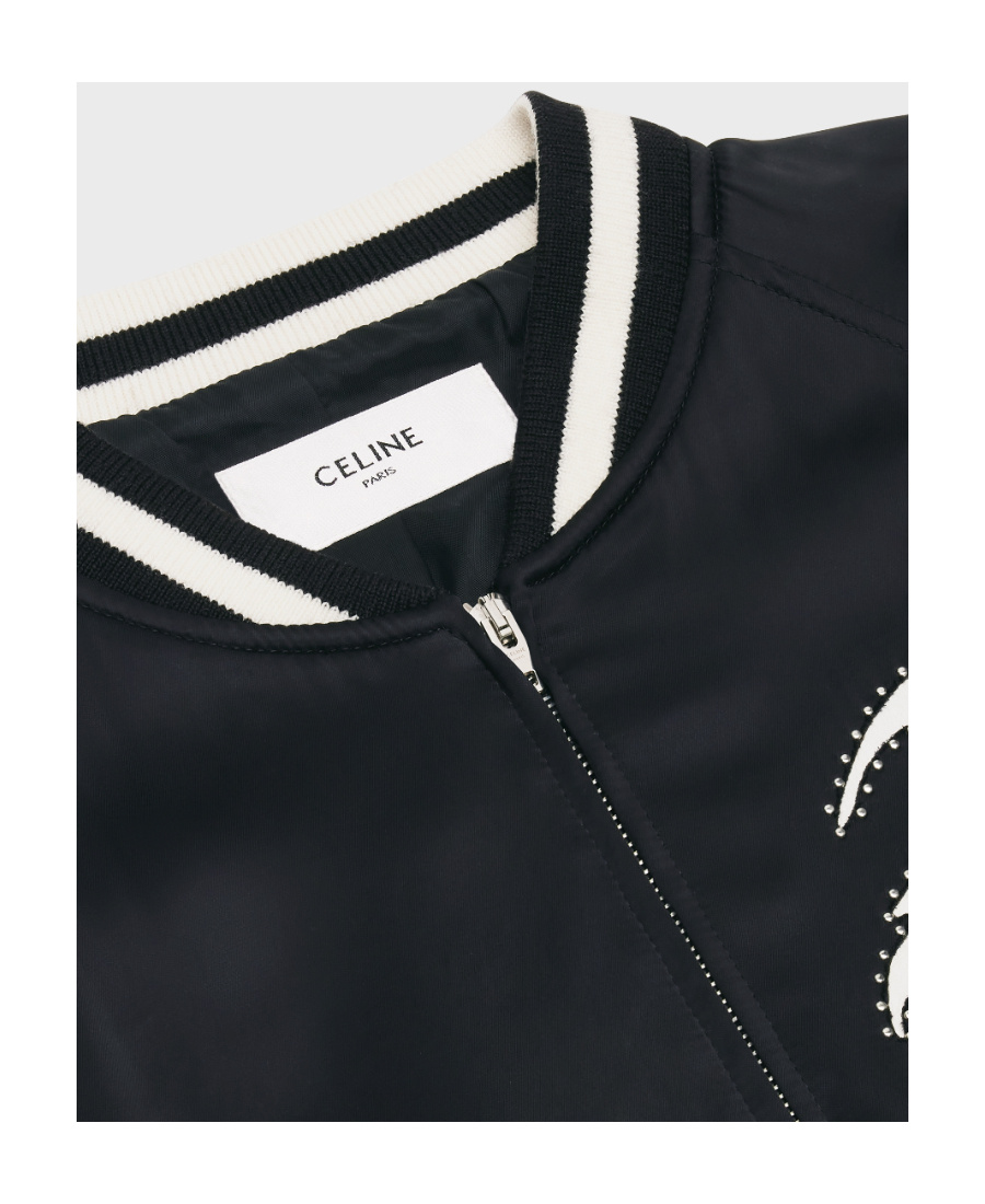 Celine Satin Palm Tree Teddy Jacket In Black