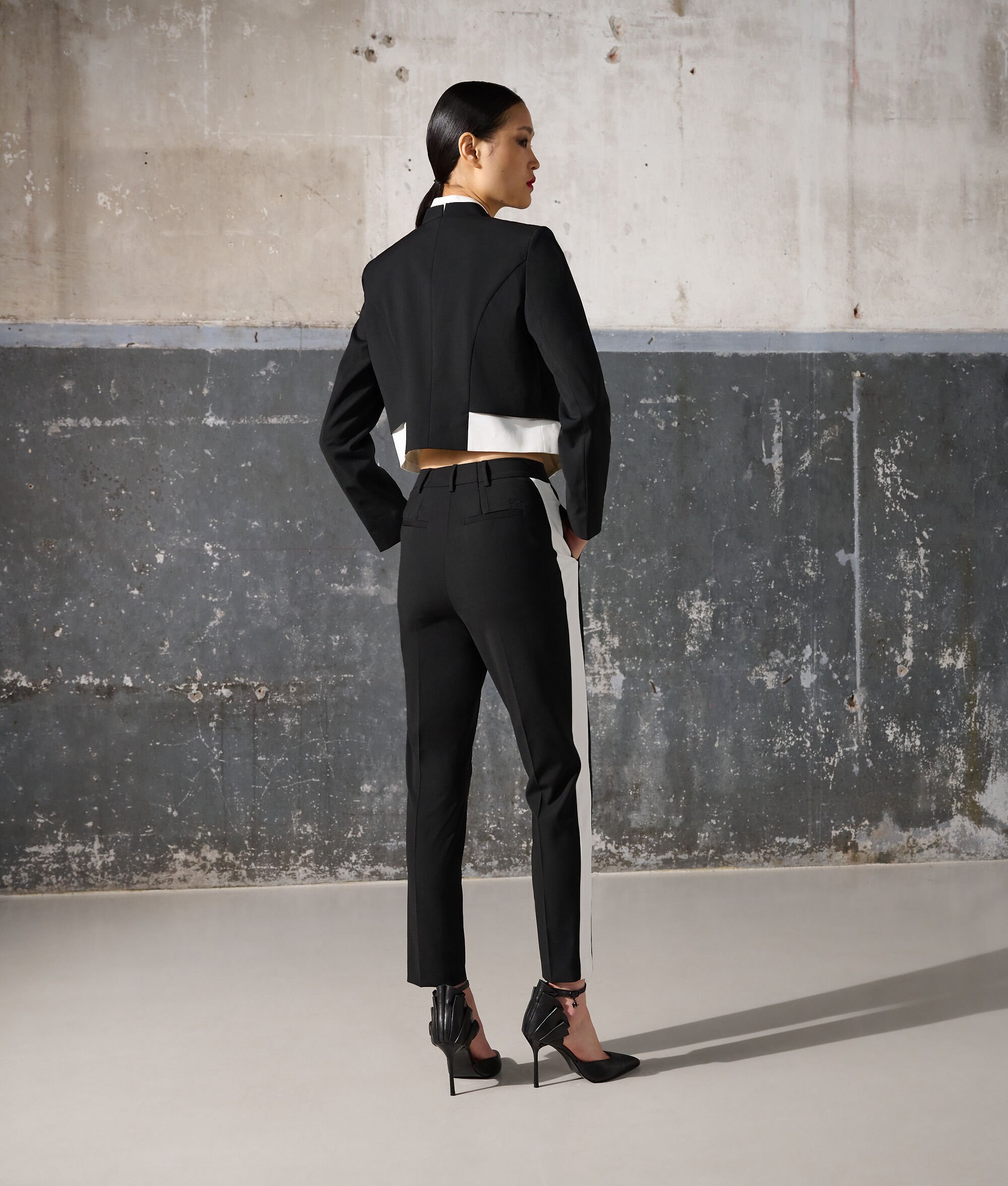 Shop Karl Lagerfeld Tailored Slim-cut Trousers In Black