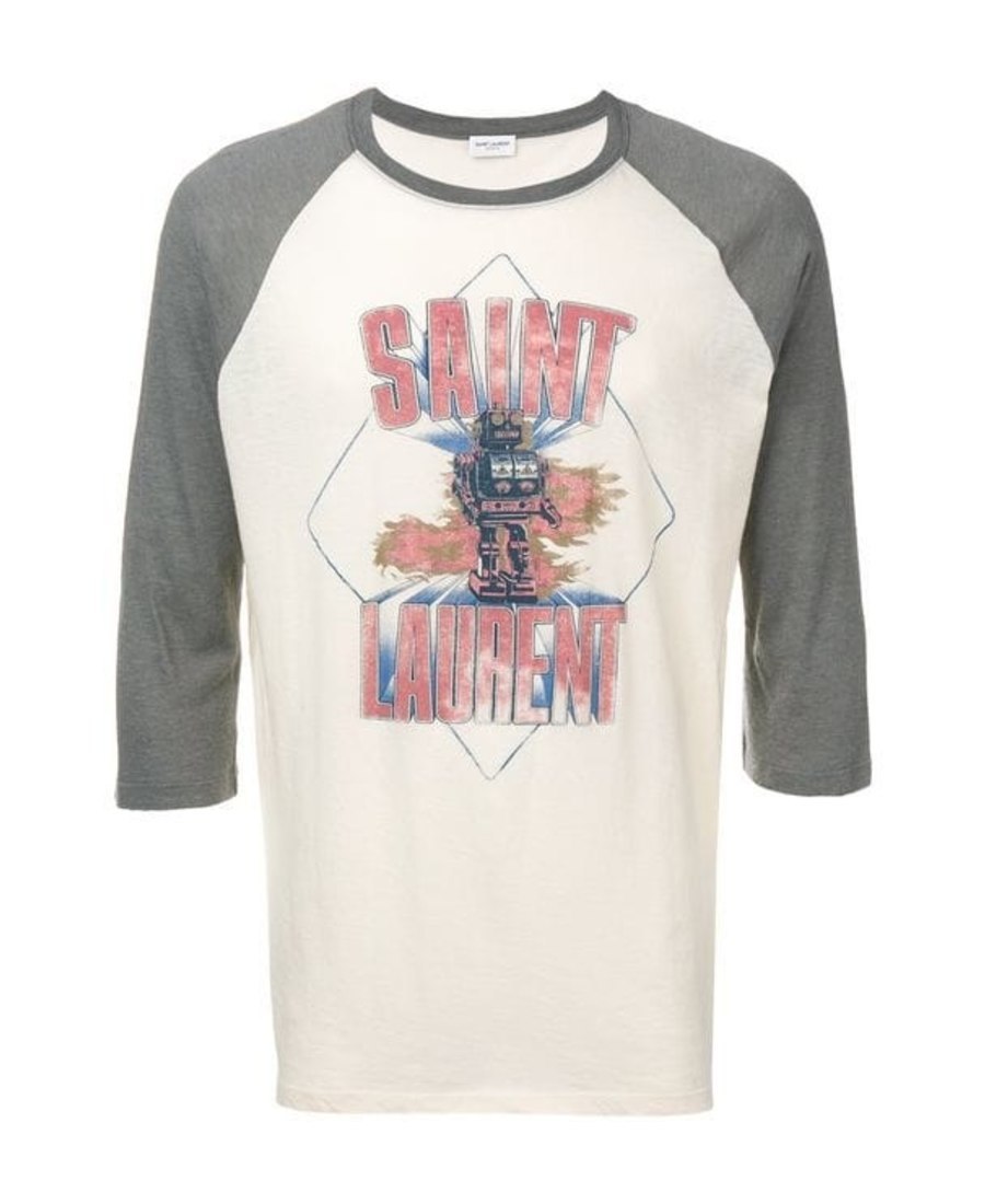 Saint Laurent Robot Logo Pattern T-shirt In White