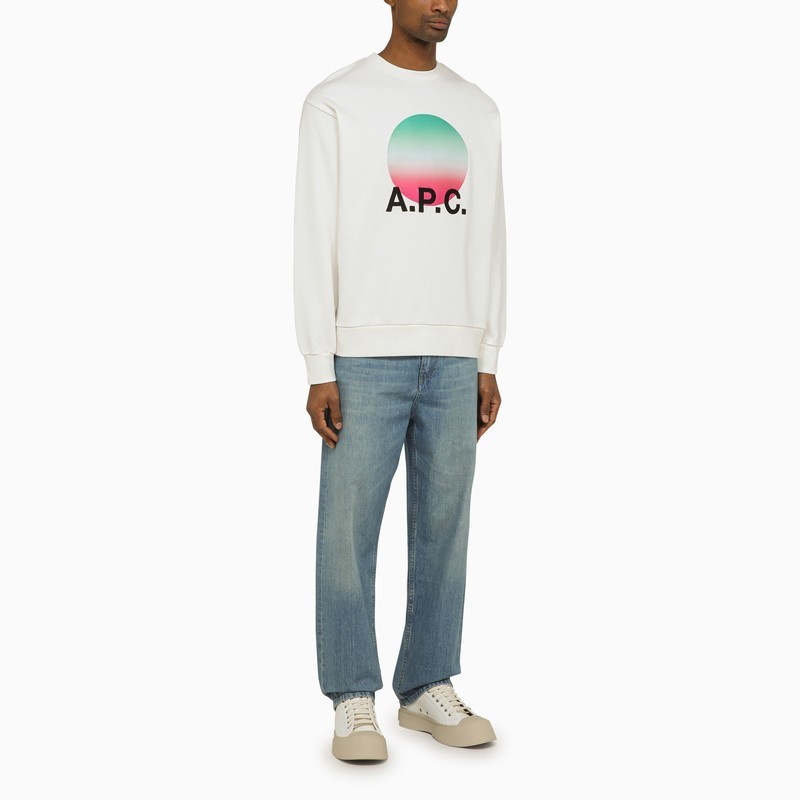 Apc White Crewneck Sweatshirt With Logo And Faded Circle Print For Men In White