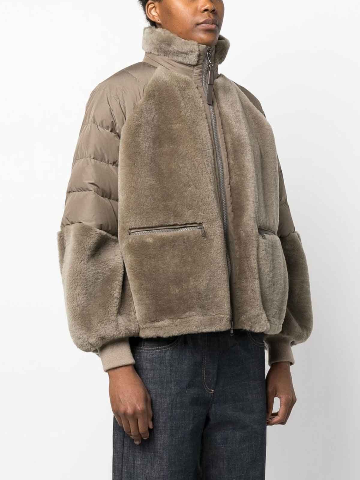 Brunello Cucinelli Zippered Down Jacket In Brown