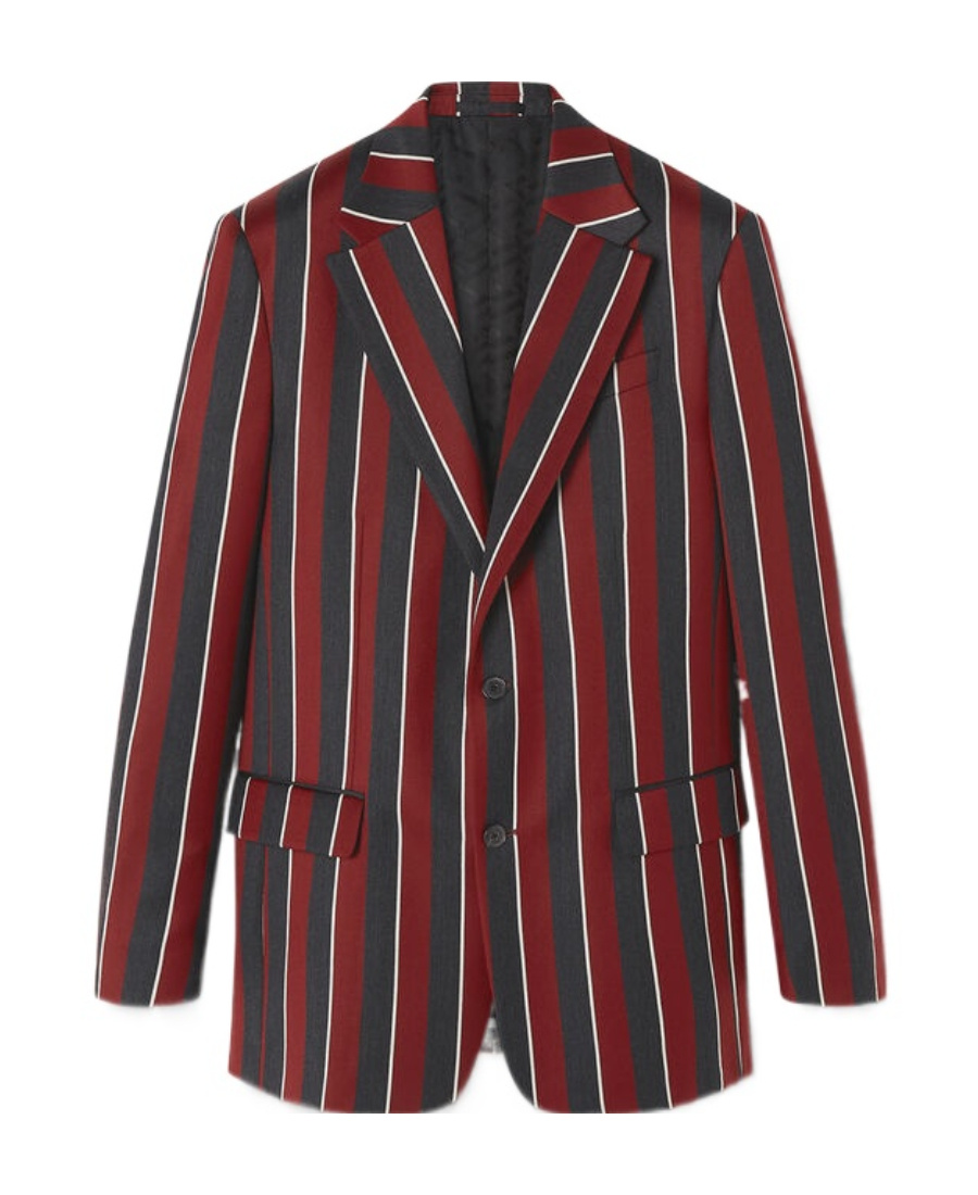 Versace Regimental Stripes-print Single-breasted Blazer In Black