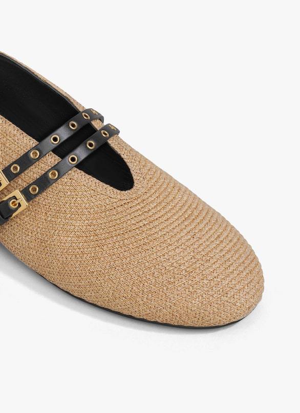 Alaïa Paper Straw Flat Ballerinas Scarpe Basse Beige In White