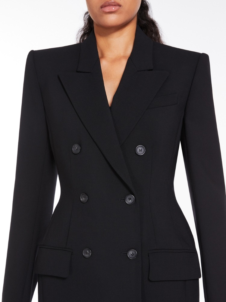 Sportmax Black Slim Double-breasted Jacket Wth Rhinestone Detail In Stretch Polyamide Woman In Black