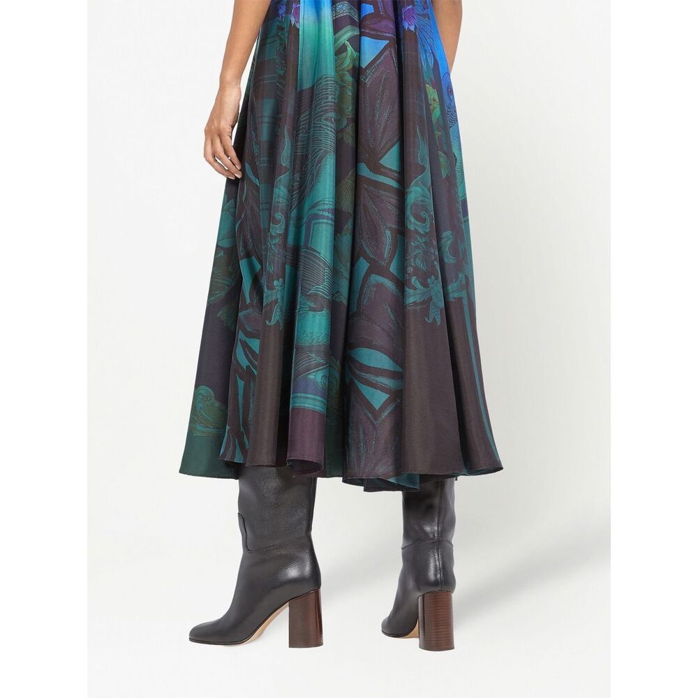 Ferragamo Sleeveless Graphic Printed Silk Midi Dress In Multi