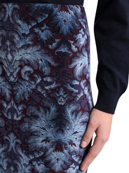 Etro Velvet Brocade Knee-length Skirt With Back Slit In Black