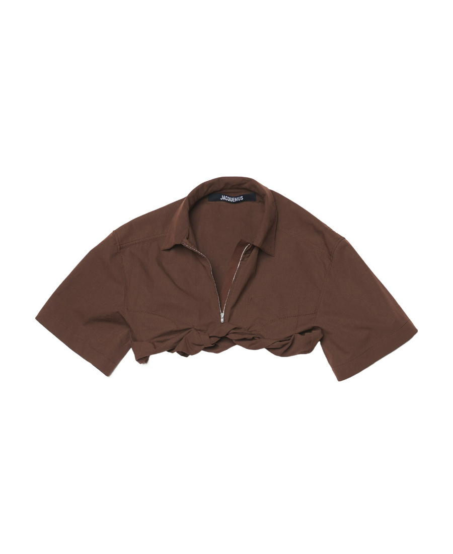 Jacquemus Silma Rolled-hem Cropped Top In Brown