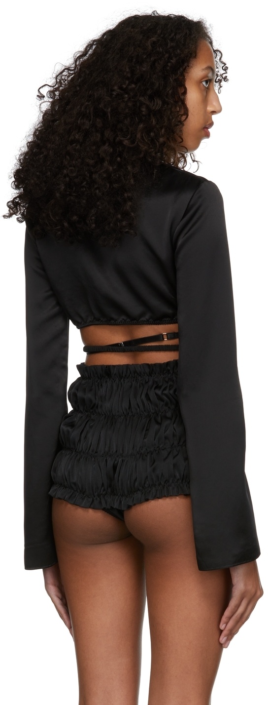 Anna October Women's Iris Wrap-effect Satin Cropped Top In Black
