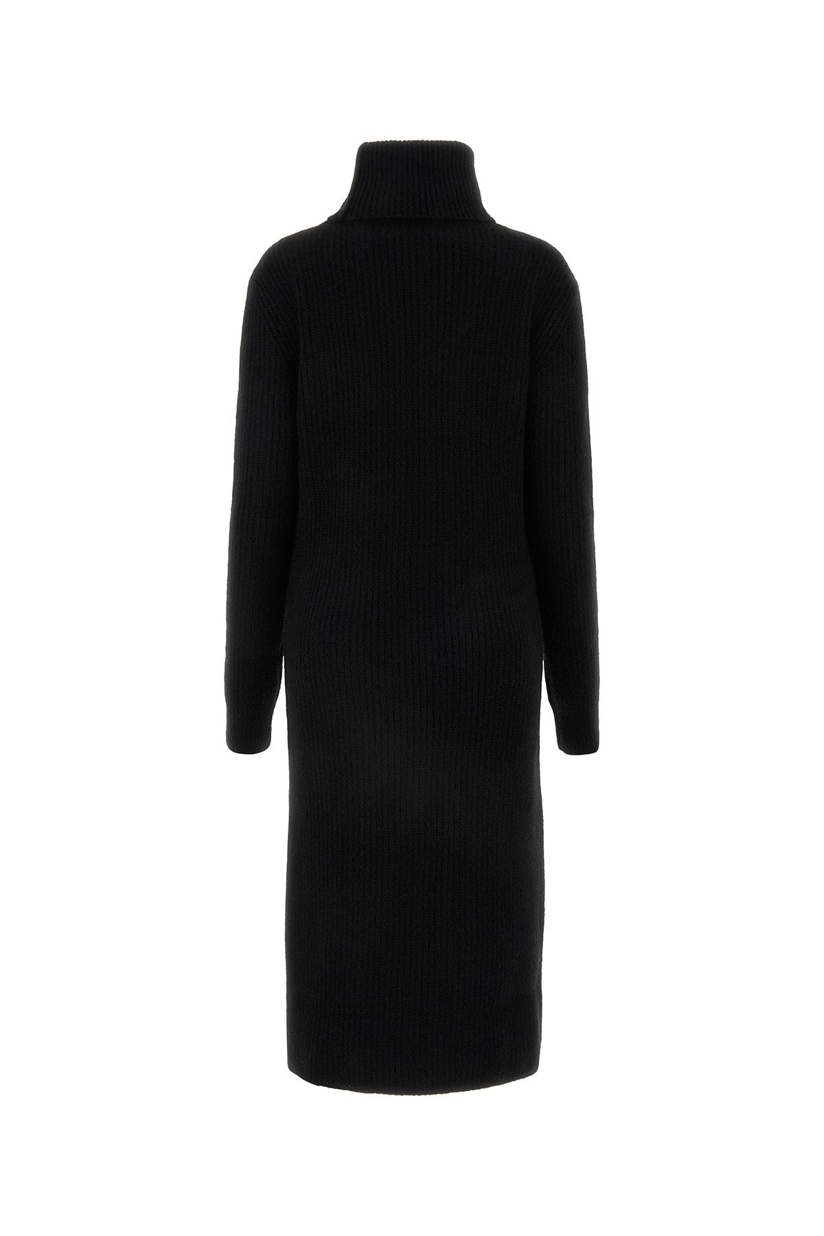 Saint Laurent Turtleneck Ribbed Dress In Black