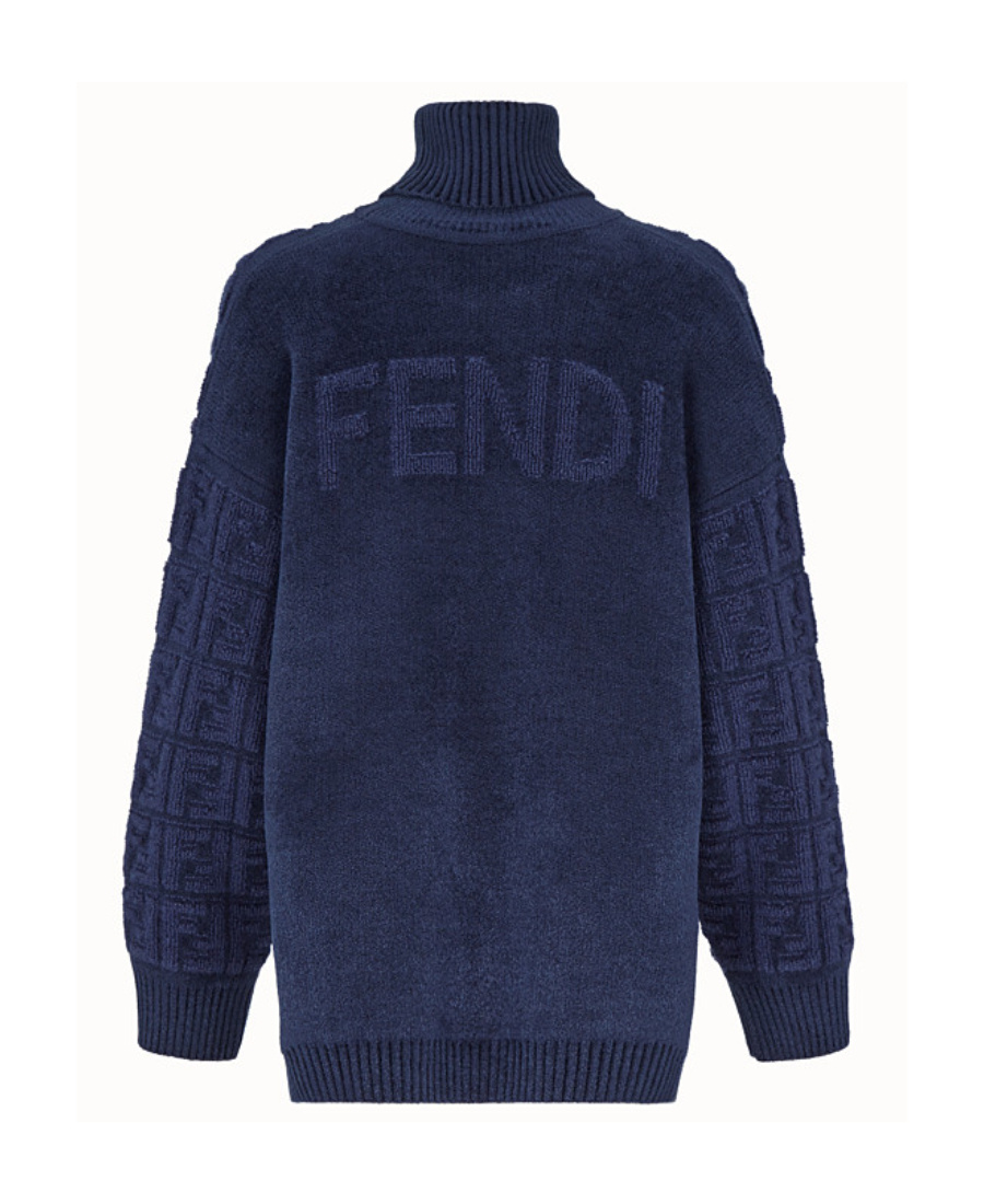Fendi Knitted Ff Motif Patterned Sweater In Blue