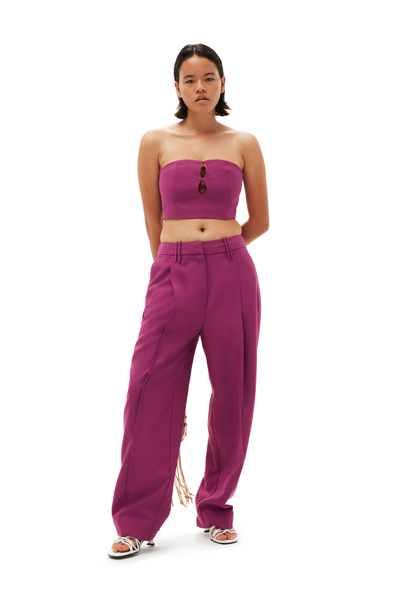 Ganni Pleated High-rise Wide-leg Pants In Pink