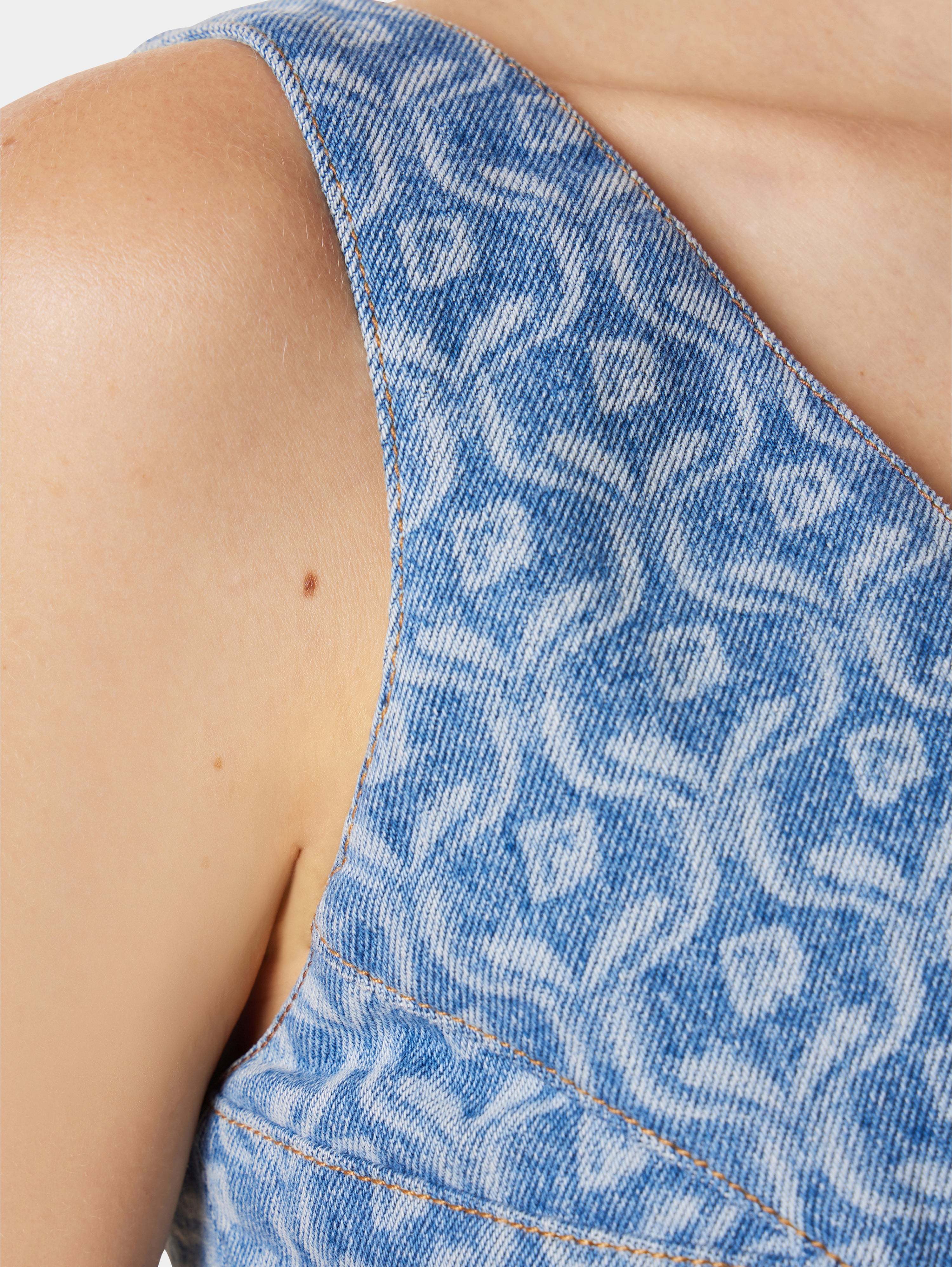 Rabanne Chain-print Cropped Denim Top In Blue