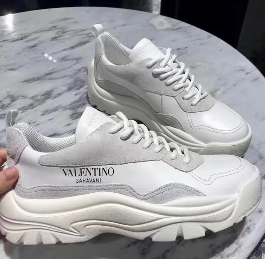 Valentino Two-tone Leather And Suede Gumboy Sneakers In White