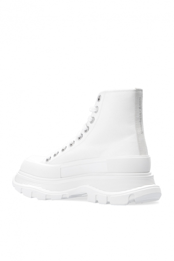 Alexander Mcqueen Tread Slick Canvas And Rubber Exaggerated-sole Ankle Boots In White