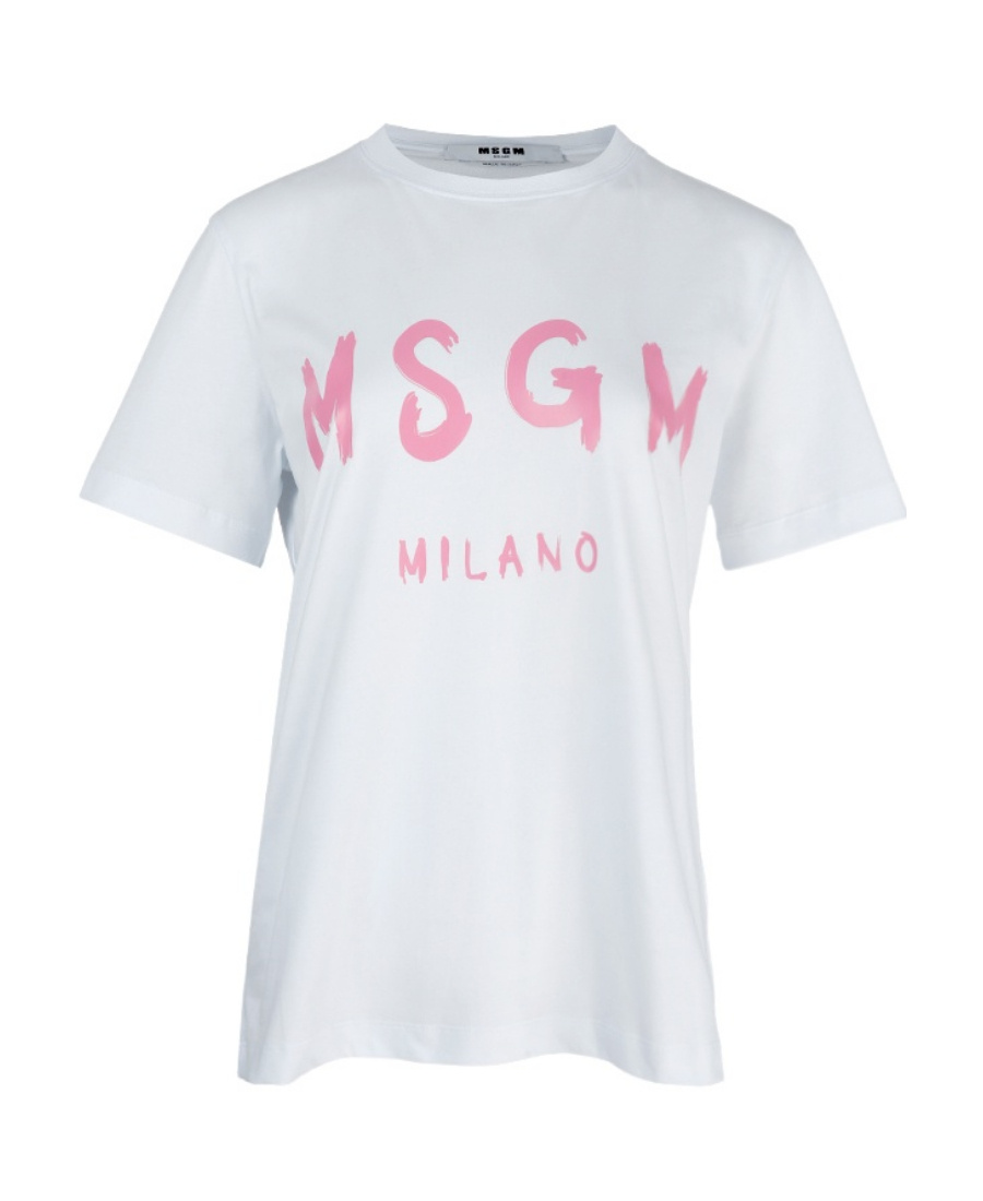 Msgm Jersey T-shirt With Brushstroke Printed Logo In White