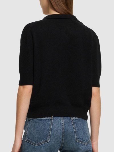 Khaite Shrunked Jo Cashmere-blend Polo Sweater In Black