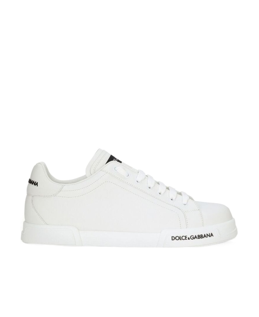 Dolce & Gabbana Leather Sneakers With Lateral Logo Patch In White