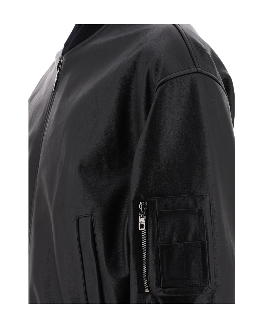 Dolce & Gabbana Leather Zip-up Bomber Jacket In Black