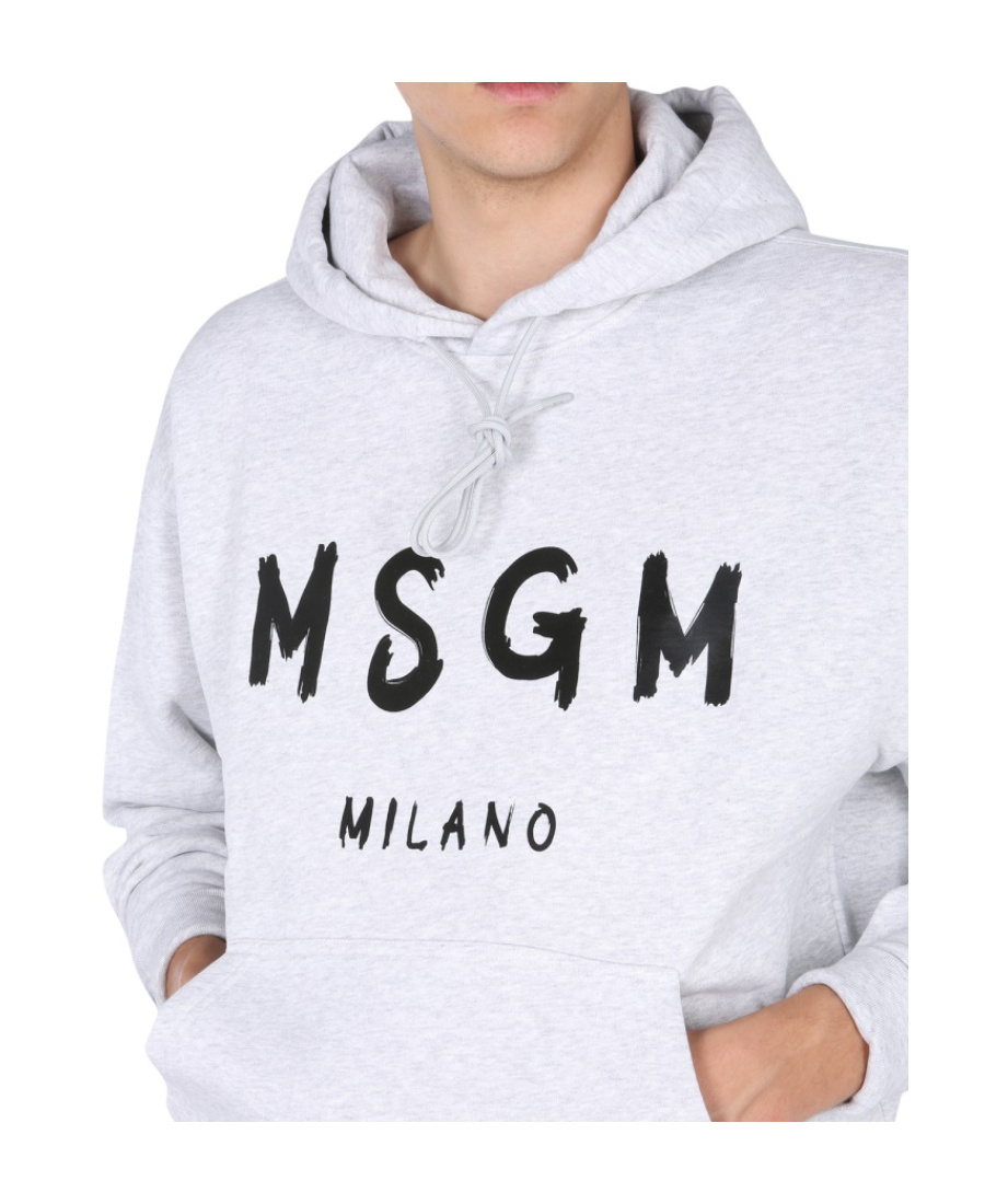 Msgm Brush Stroke Logo French Terry Hoodie In White