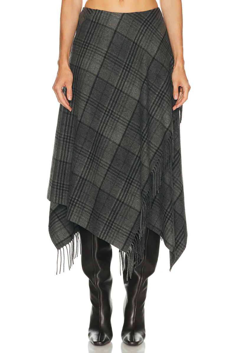 Ralph Lauren Dark Grey Check Pattern Wrap Skirt In Black