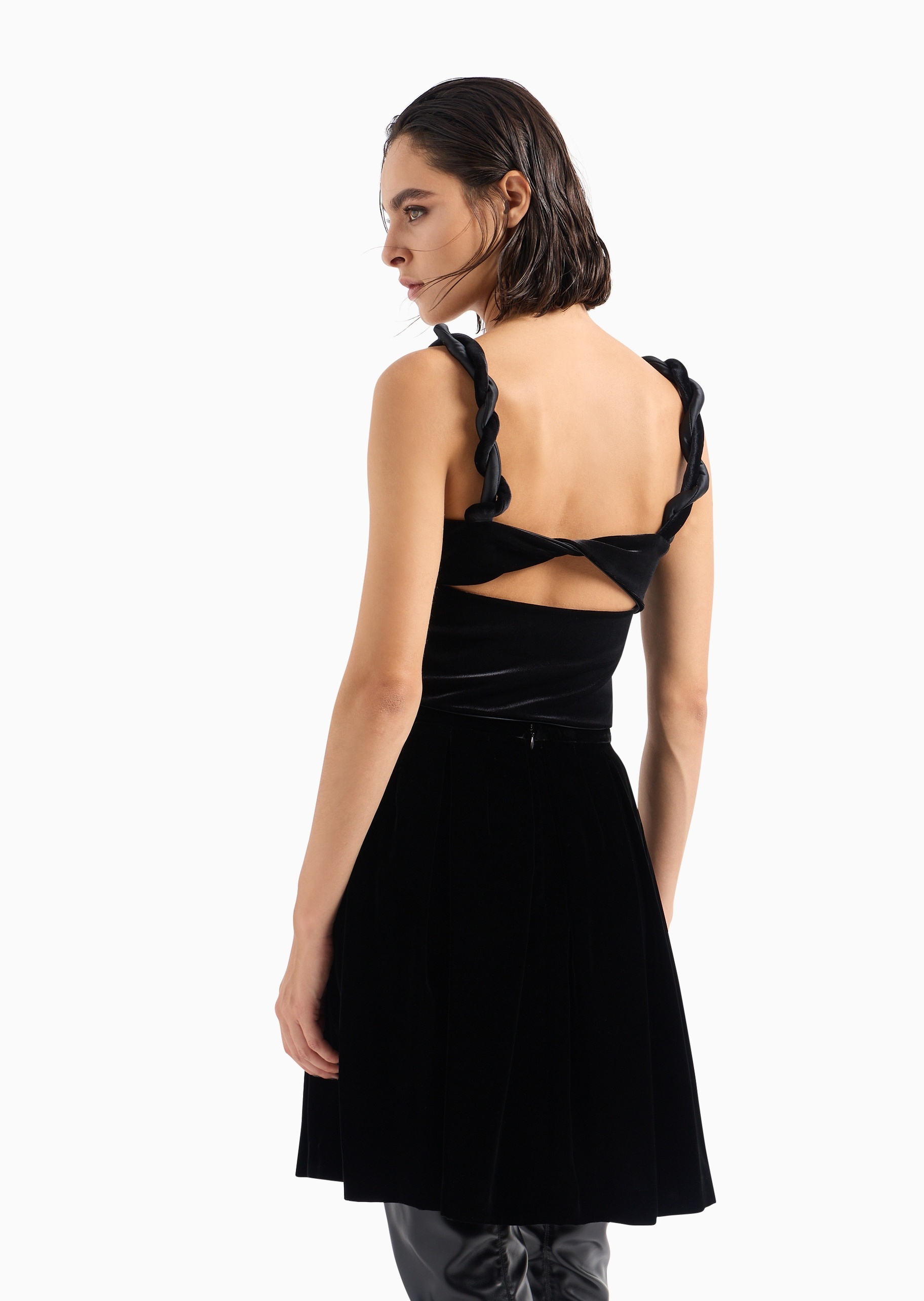 Emporio Armani Twisted-straps Velvet Cropped Top In Black