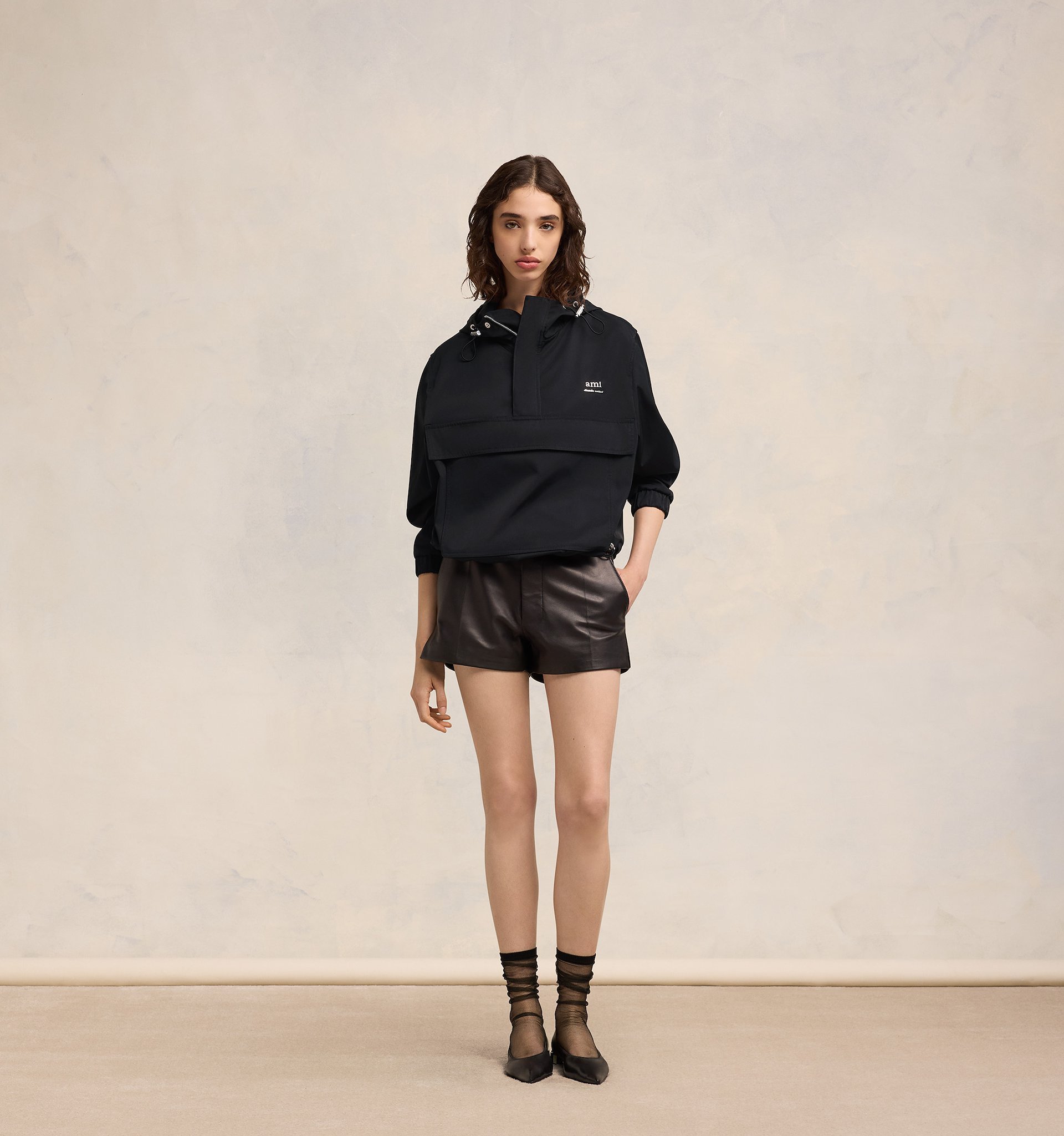 Ami Alexandre Mattiussi Ami Logo Lettering Hooded Jacket In Black