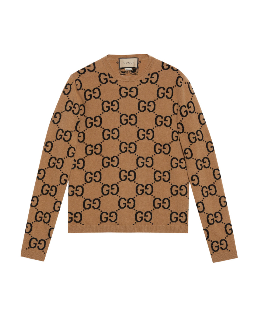 Gucci Gg-monogram Wool Jumper In Brown