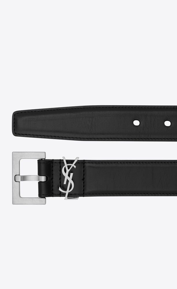Saint Laurent Cassandre Smooth Leather Belt In 1000 Nero