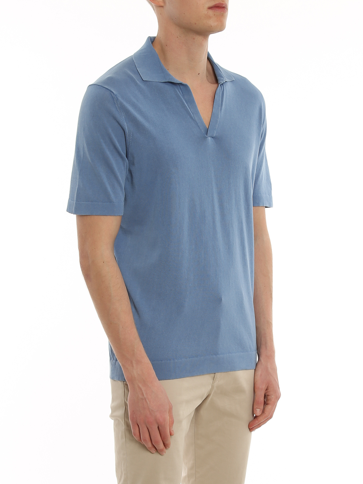 Shop Drumohr Wingtip-collar Cotton T-shirt In Blue