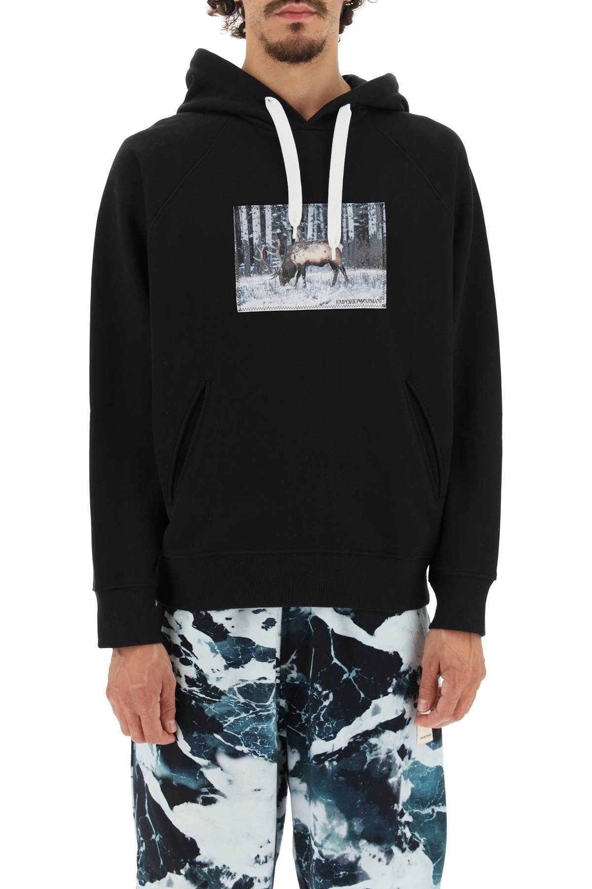 Emporio Armani Photograph-print Cotton Hoodie In Black