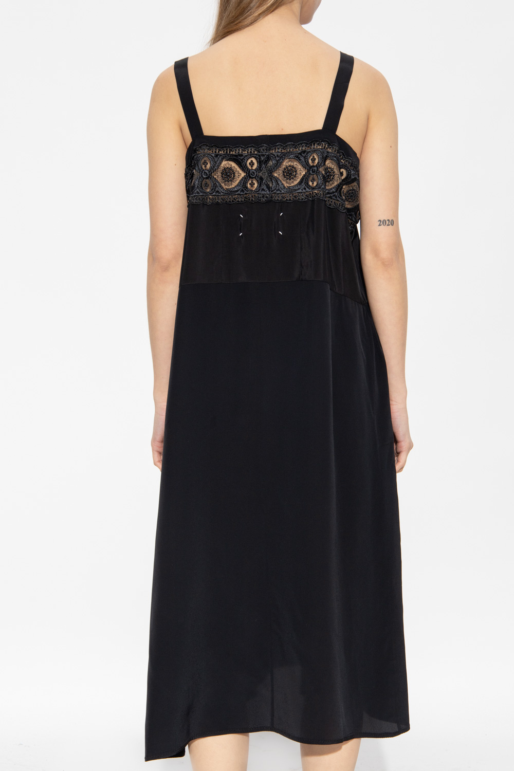 Maison Margiela Embroidered Detail Knee-length Sleeveless Dress In Black