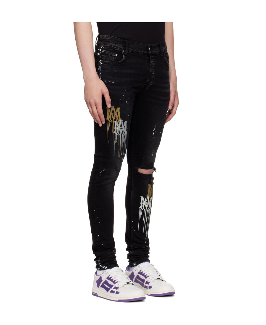 Amiri Paint Splatter-blend Skinny-cut Jeans In Black