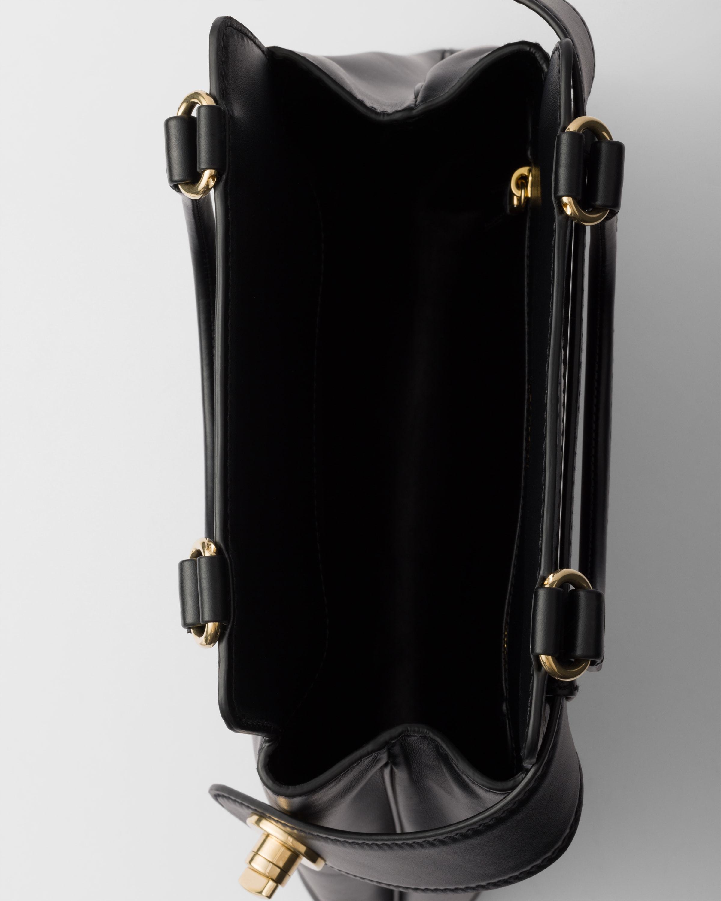 Prada Re-nylon And Leather Medium Top-handle Bag With Padlock In Black