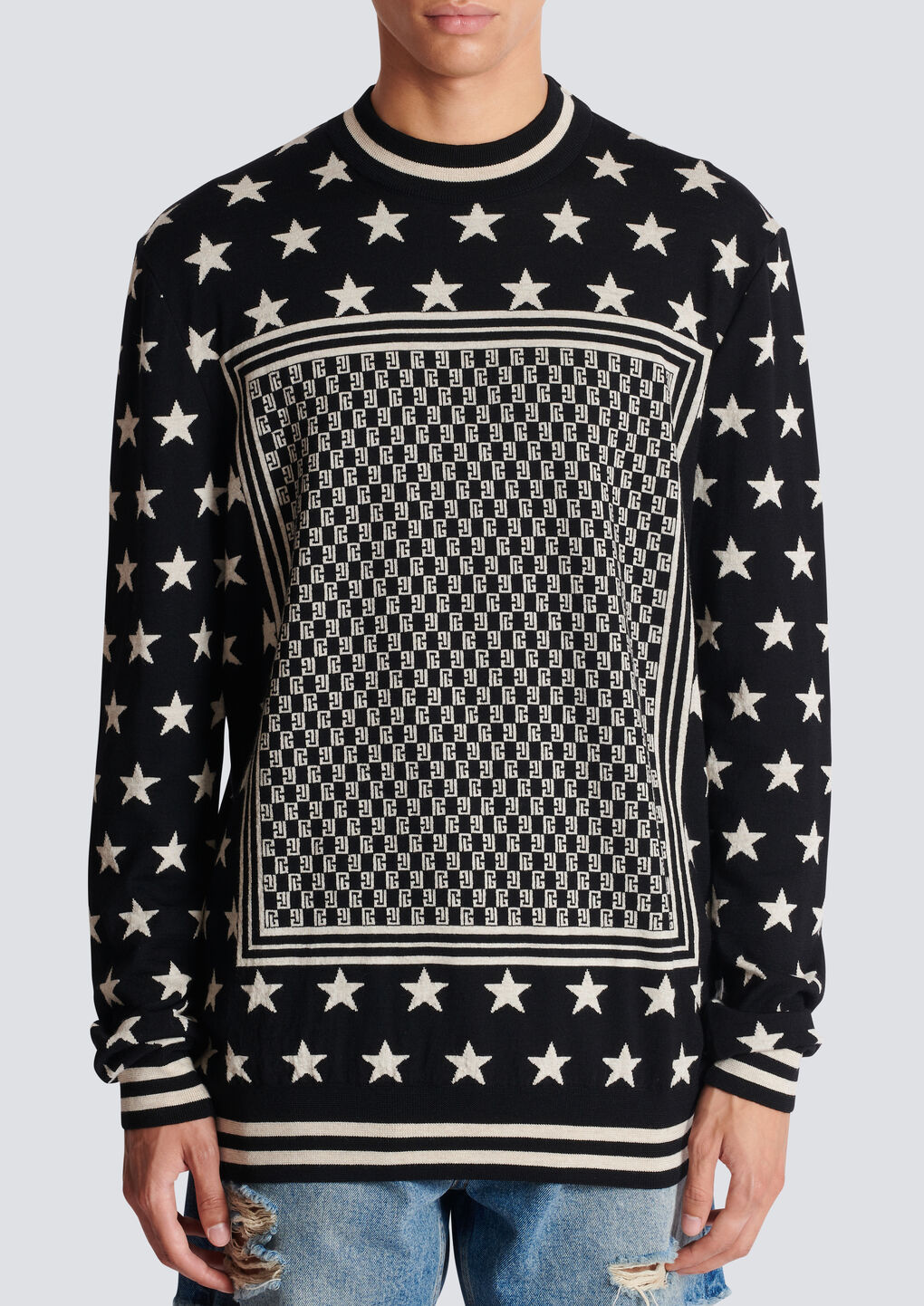 Shop Balmain Mini Monogram Stars Jumper In Black