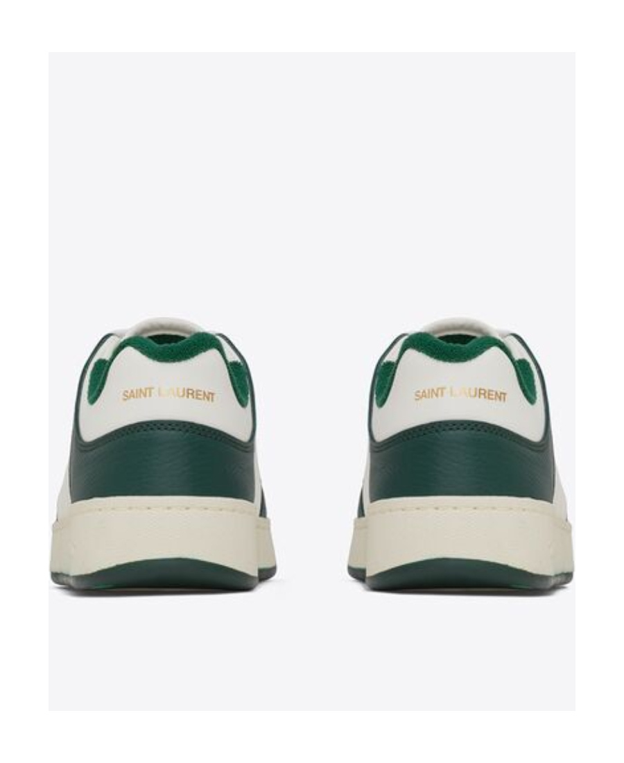 Shop Saint Laurent Sl/61 Low-top Sneakers In Smooth And Grained Leather In White