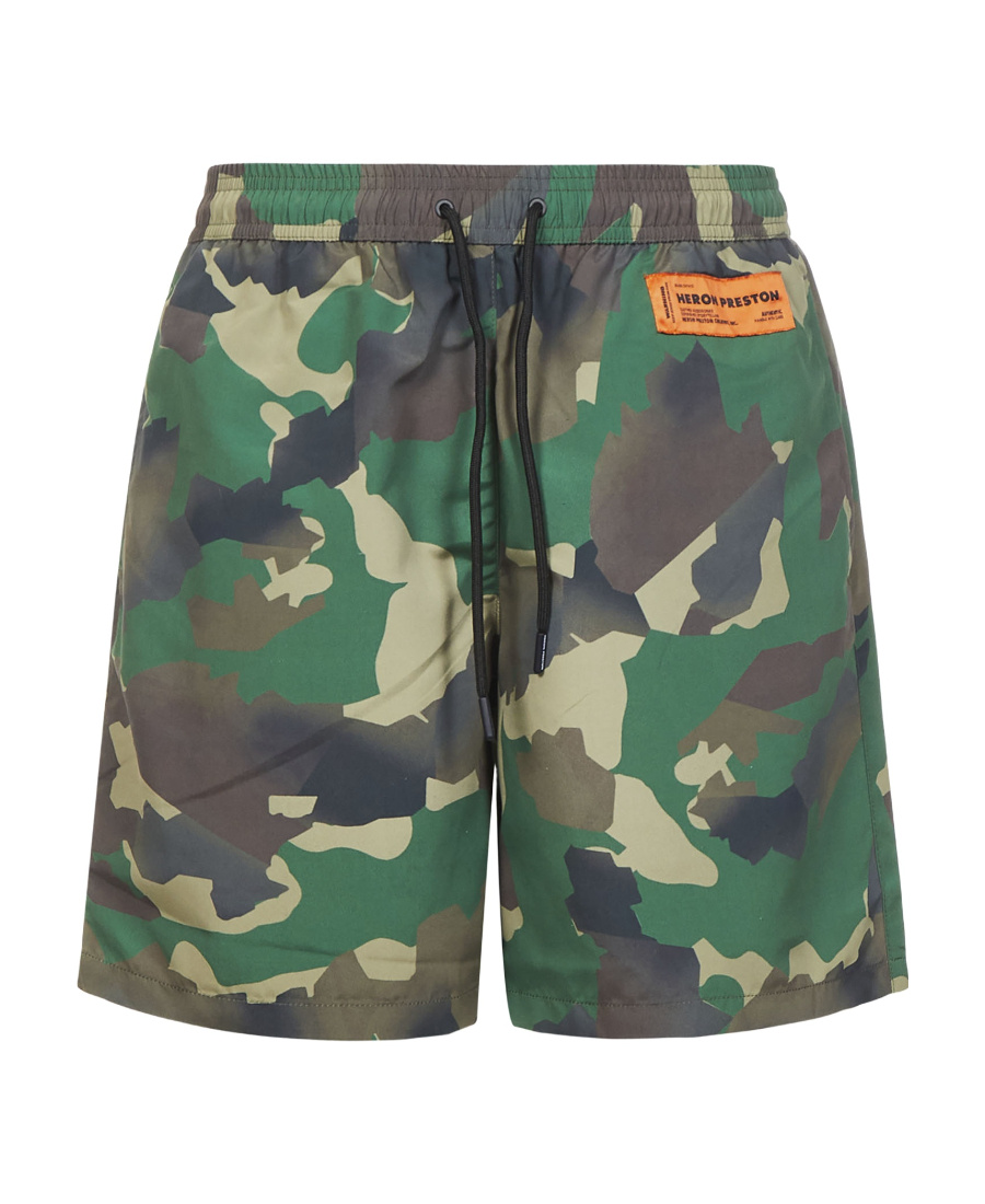 Heron Preston Camouflage Print Drawstring Swim Shorts In Green