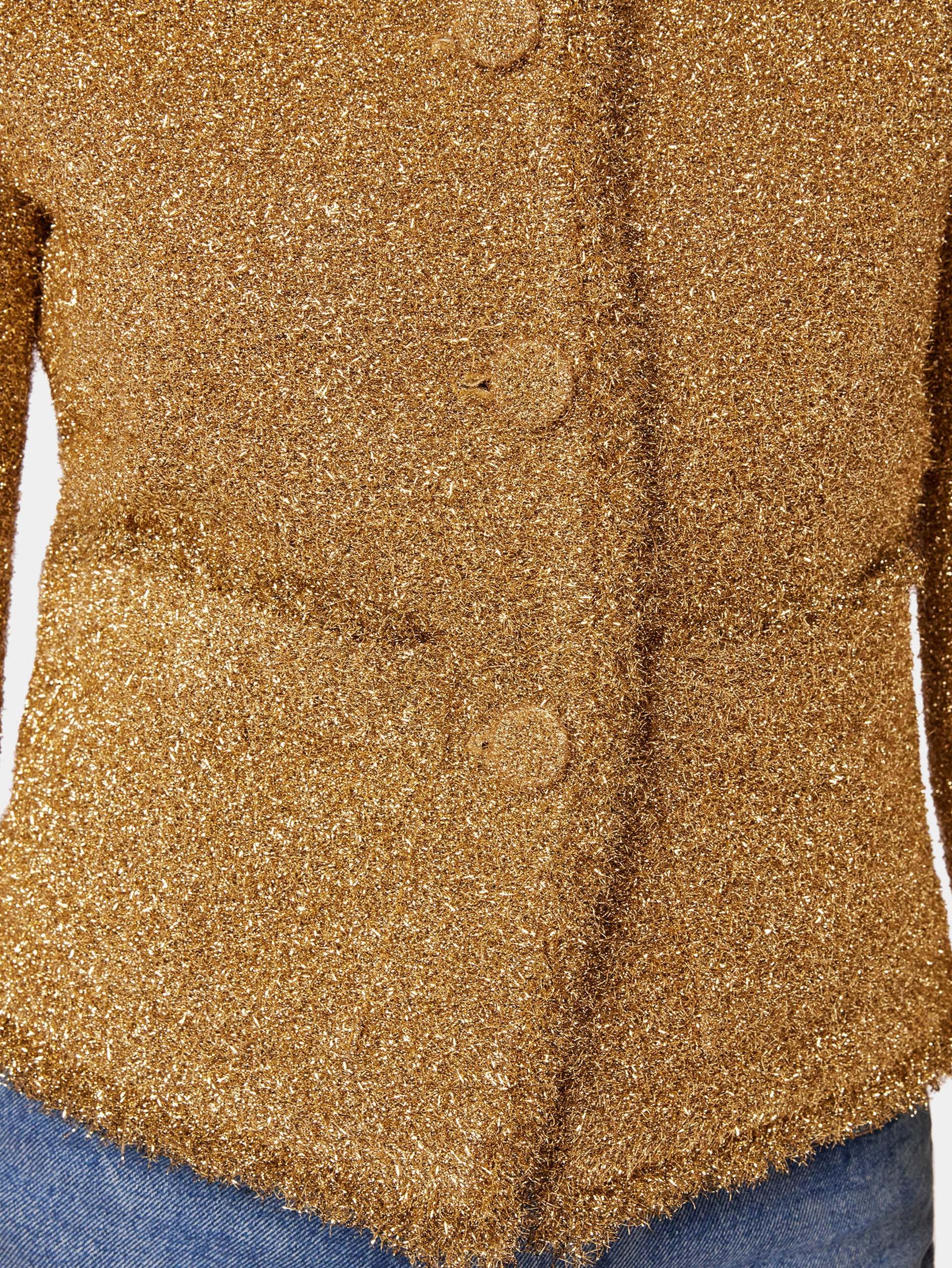 Rabanne Glitter Button Up Cardigan In Brown