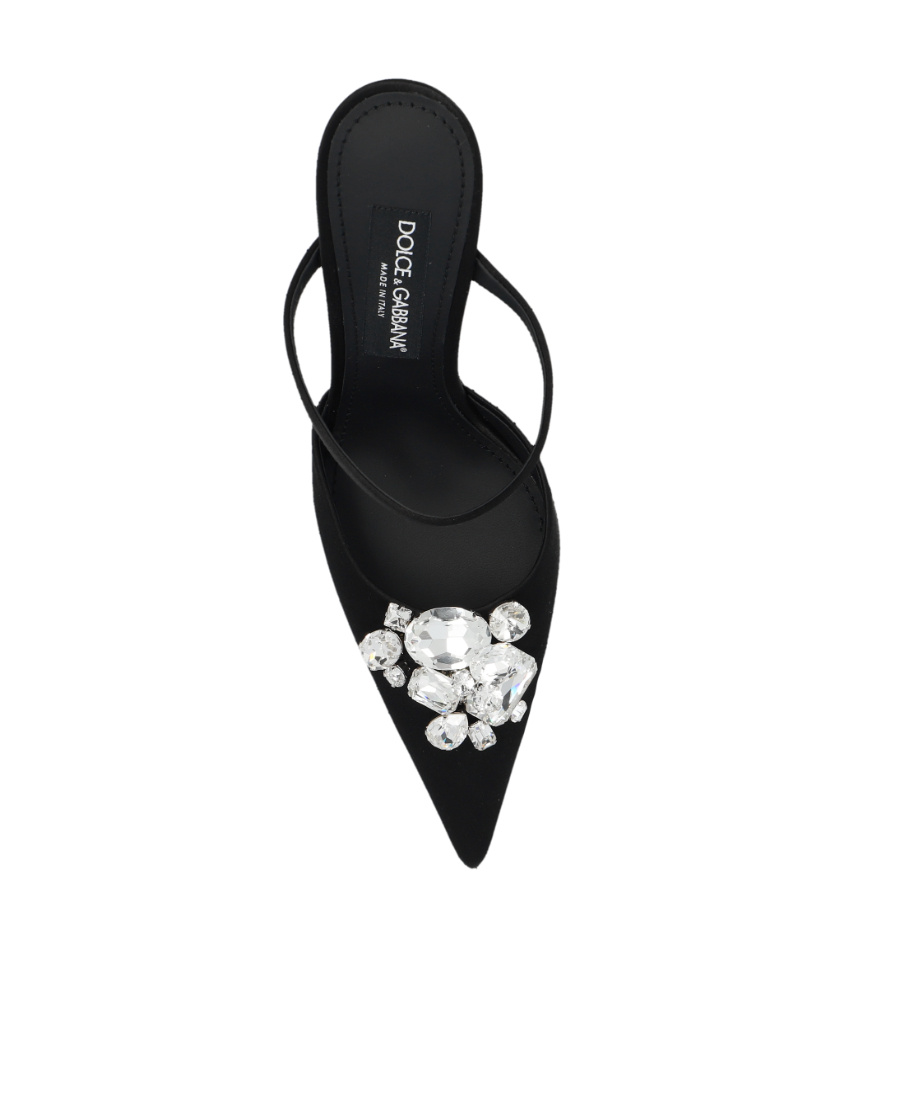 Dolce & Gabbana Dolce  Gabbana Embellished Pointed Toe Satin Mules In Black