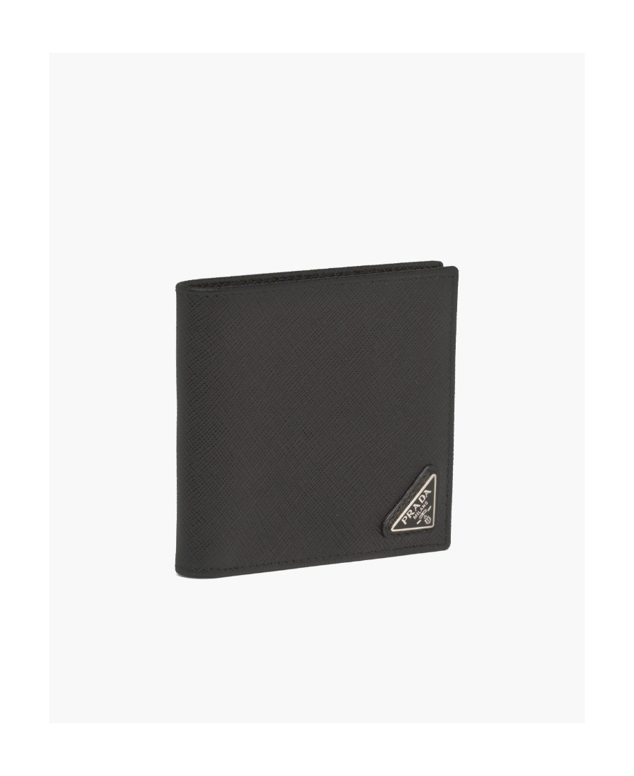 Prada Men Portafoglio Bi-fold Con Portamonete In Pelle Saffiano In Black