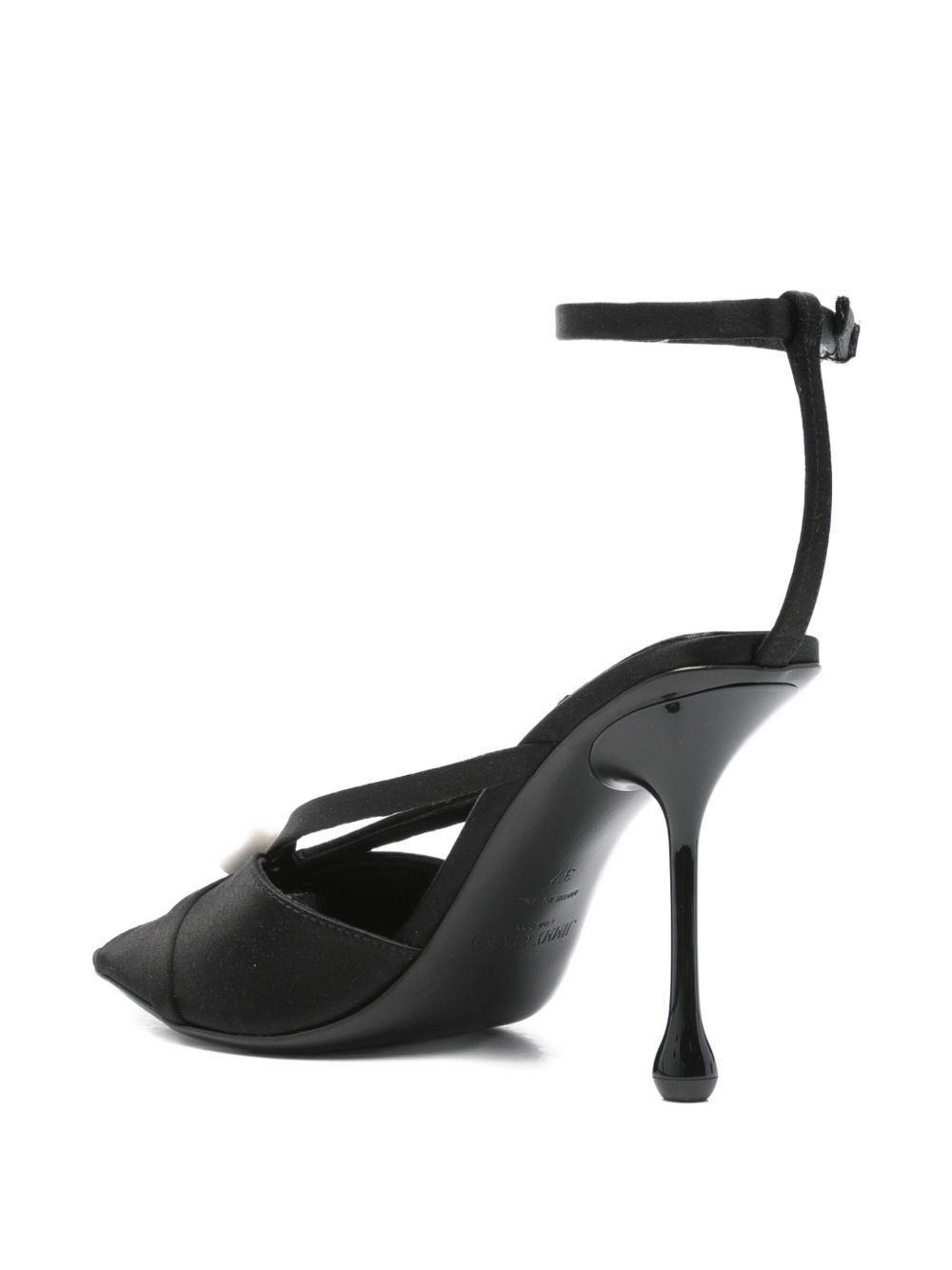 Jimmy Choo Satin Sandals With Pearl Embellishment And Strappy Design In Black