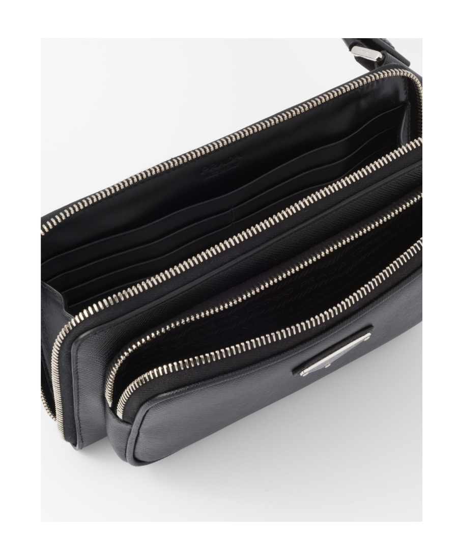 Prada Logo Plaque Zipped Crossbody Bag In Black