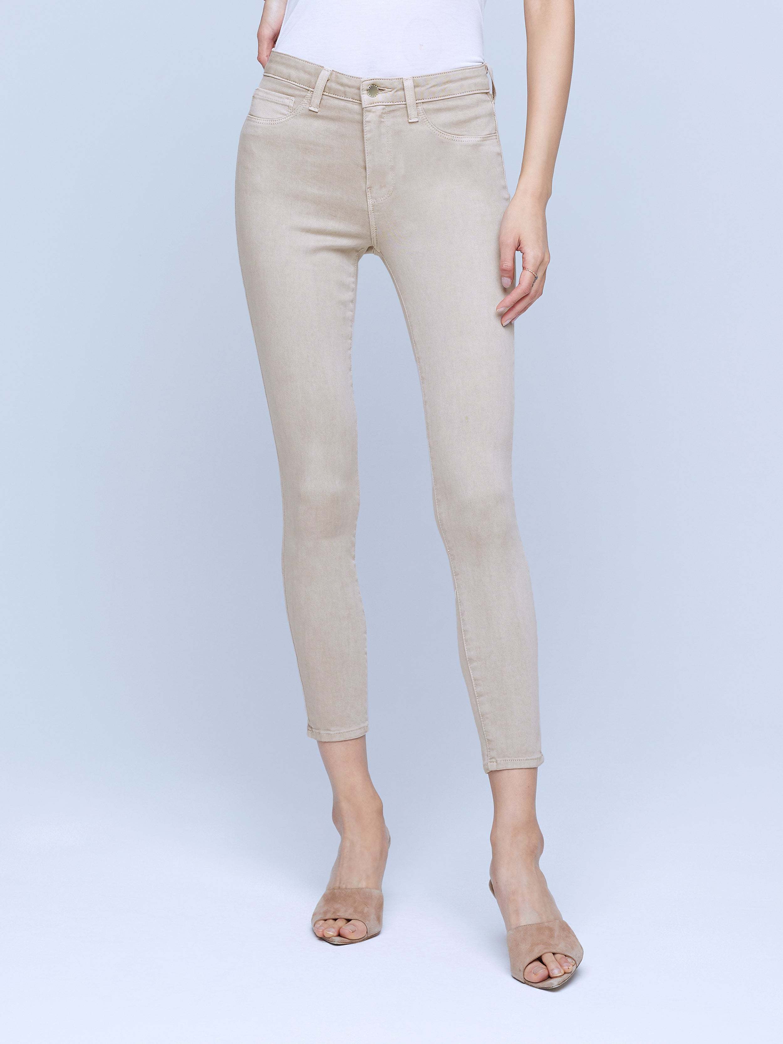 L'agence Margot Cropped Coated High-rise Skinny Jeans In Biscuit