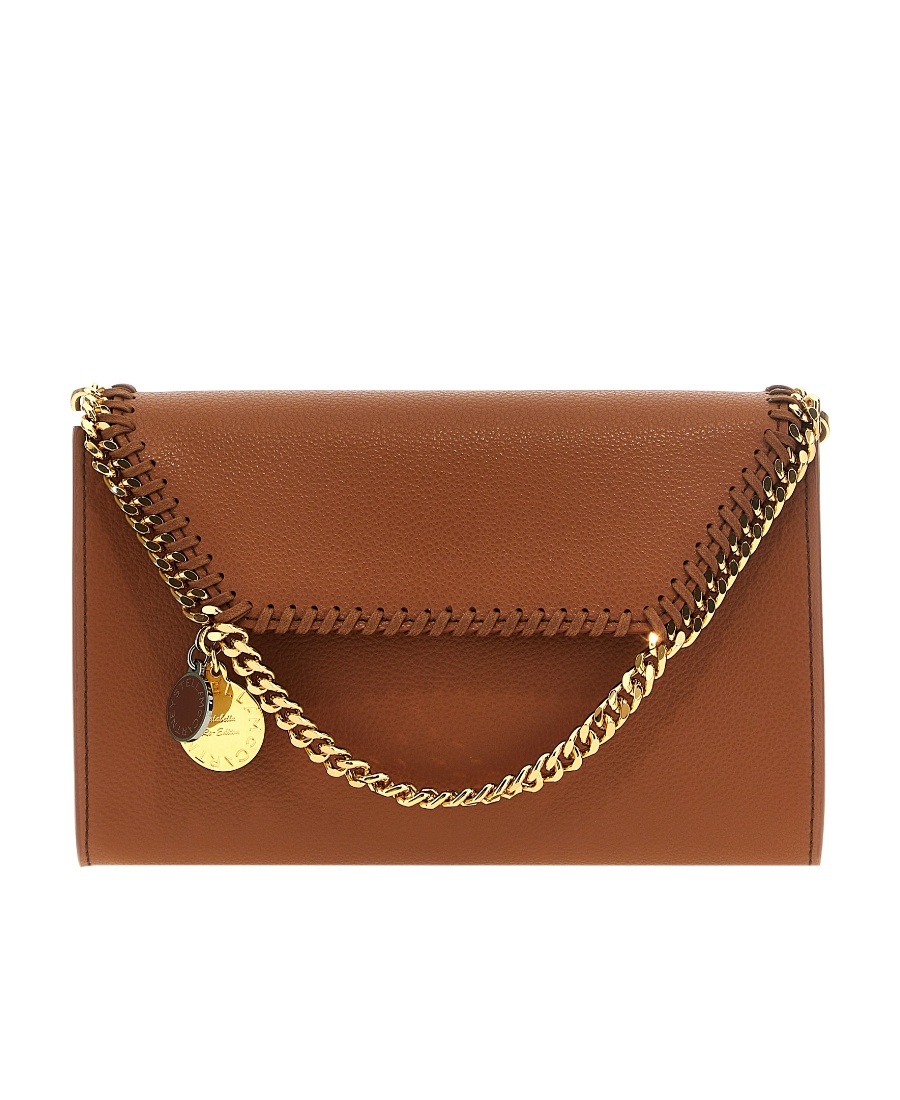 Stella Mccartney Falabella Logo Charm Chain Linked Shoulder Bag In Brown
