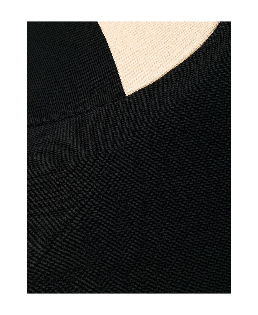 Off-white Open-back Two-tone Ribbed-knit Midi Dress In Black
