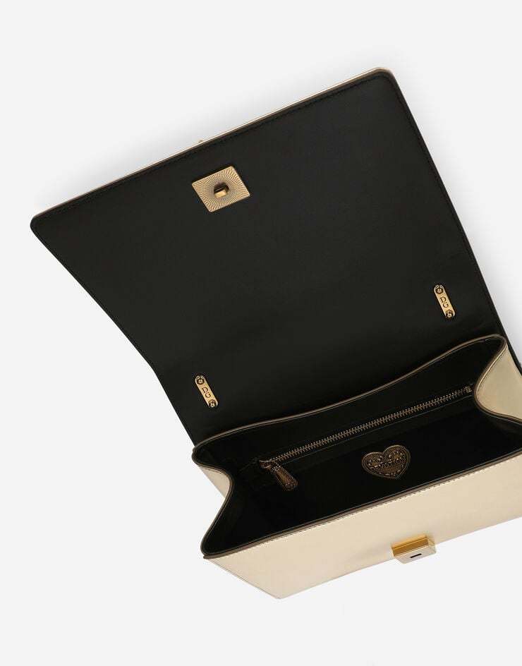 Dolce & Gabbana Leather Shoulder Bag With Frontal Jewel Detail In Nude