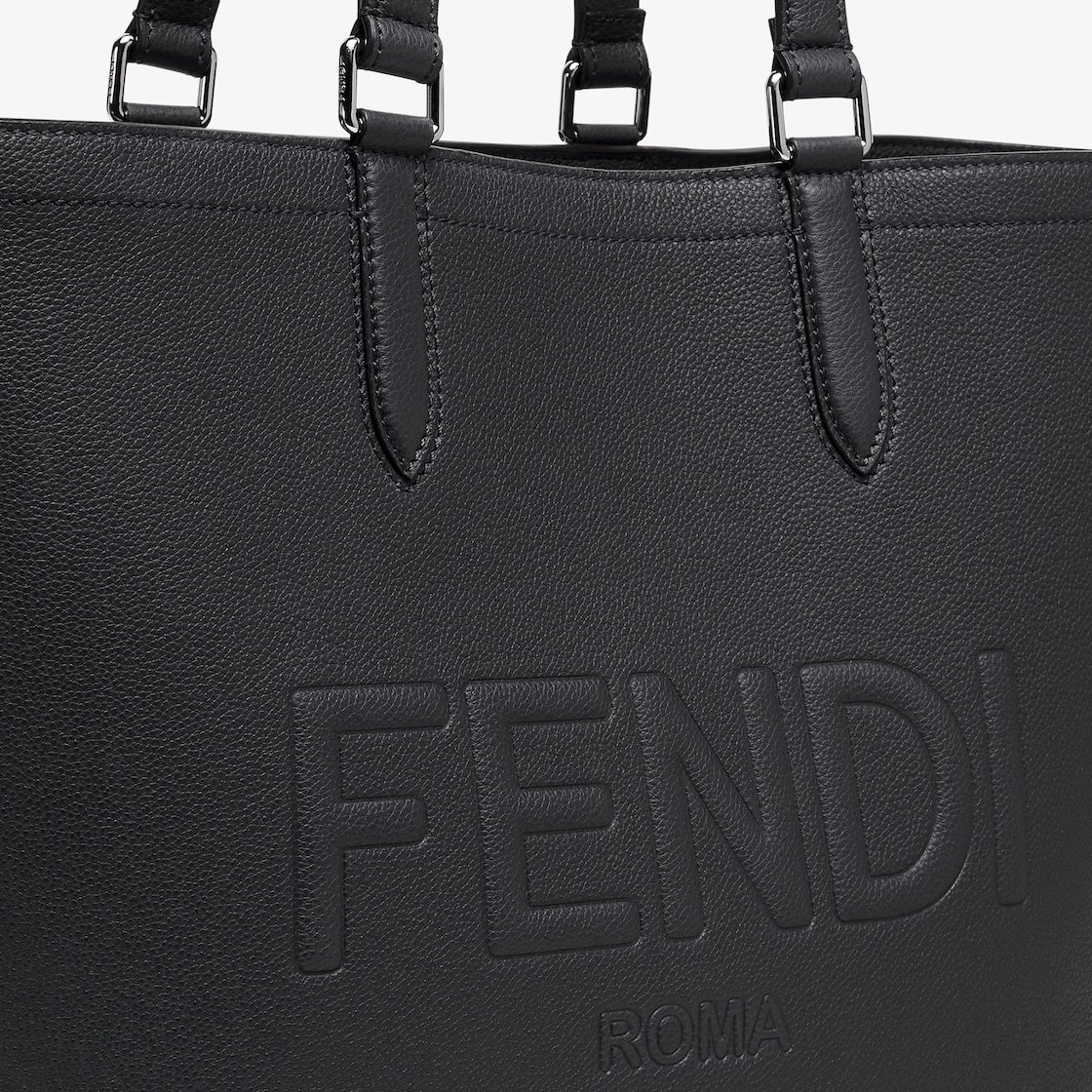 Fendi Roma Logo Embossed Shopper Bag In Black