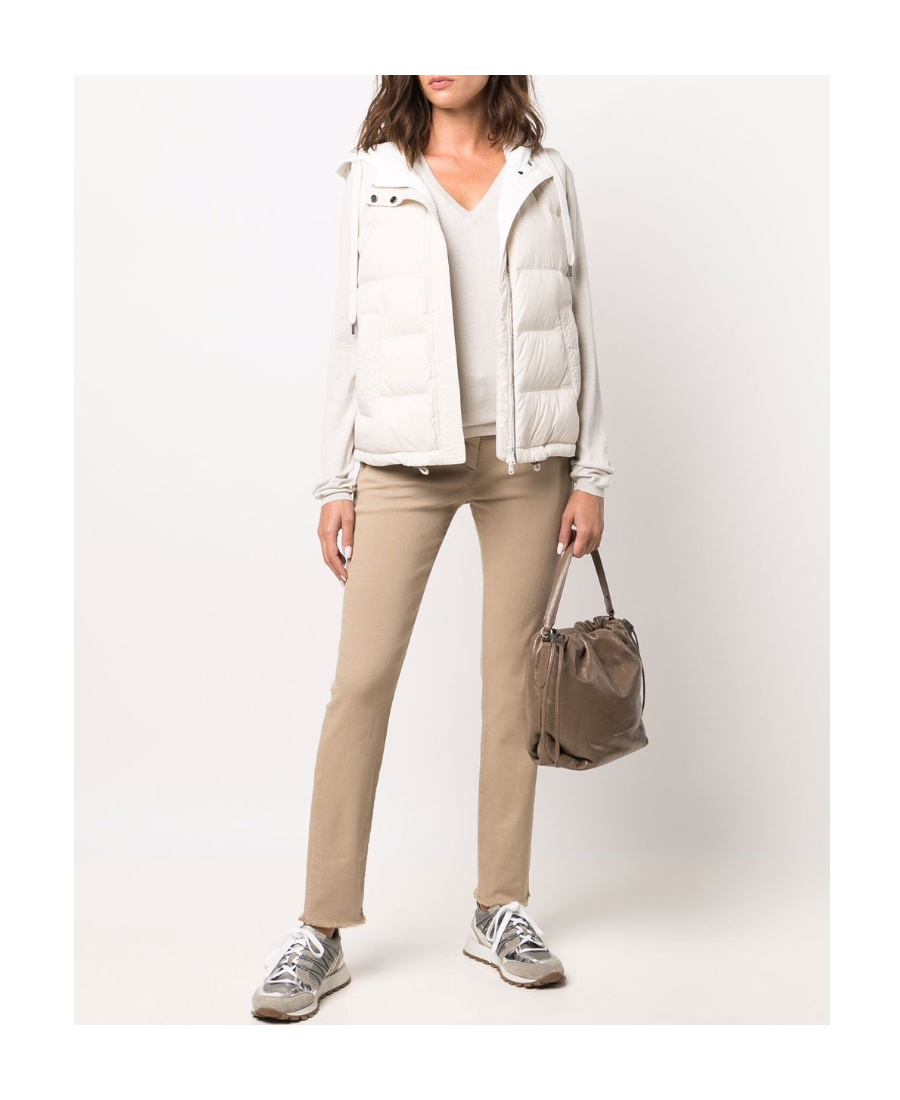 Brunello Cucinelli Quilted Sleeveless Hooded Vest Drawstring In White